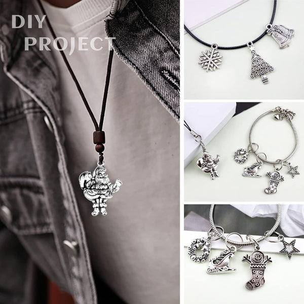 JIALEEY Christmas Charms, Whole Bulk Lots Christmas Charm Mixed Tibetan Silver Metal Pendants DIY for Jewelry Making Crafting and Christmas
