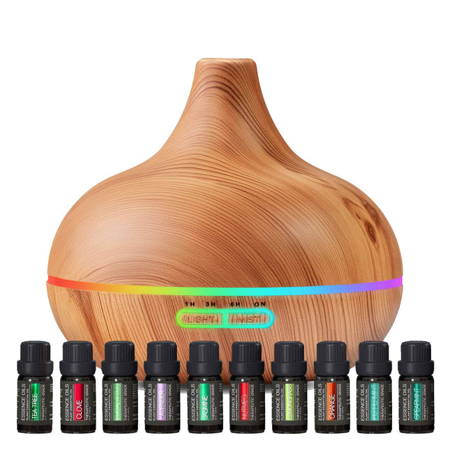 Ultimate Aromatherapy Diffuser & Essential Oil Set - Ultrasonic Top 10 Oils Modern with 4 Timer 7 Ambient Light Settings