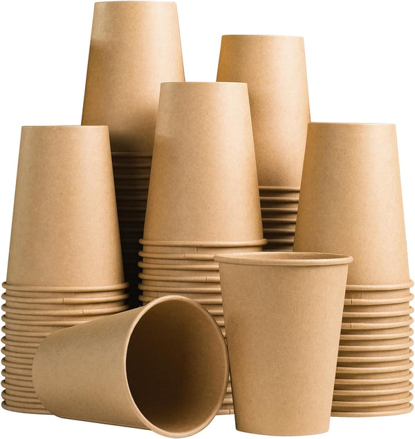 Lamosi 100 Count 12 Oz Kraft Paper Cups, Disposable Hot/Cold Paper Coffee Cups, 12 Ounce Beverages Cups, Water Cups for Party Picnic Travel and Events