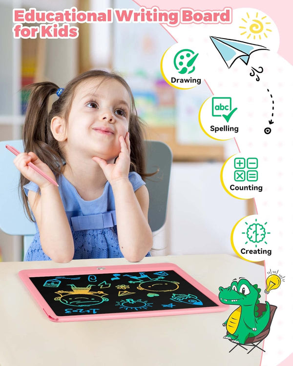 KOKODI 12 Inch LCD Writing Tablet with Anti-Lost Stylus, Erasable Doodle Board Colorful Toddler Drawing Pad, Car Travel School Games Toys for 3 4