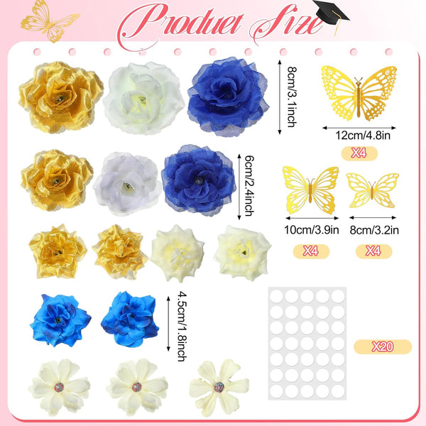 Knitgrip 27 Pcs DIY Graduation Cap Decorations Accessory Kit Include Faux Flower Heads and 3D Butterfly for Graduation Cap Decoration Home
