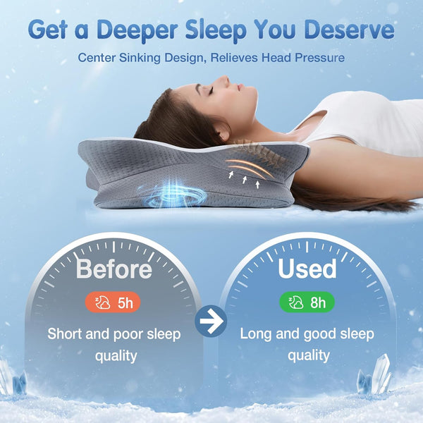 Cervical Neck Pillow for Pain Relief Sleeping, Neck Support Pillows for Sleeping with Cooling Pillowcase, Ergonomic Memory Foam Pillows, Contour