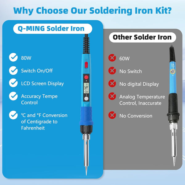 Soldering Iron Kit, 80W 110V LCD Digital Solder Iron Pen with Ceramic Heater, Portable Welding Tools with 5pcs Tips, Stand, Solders Wire, Sponge,