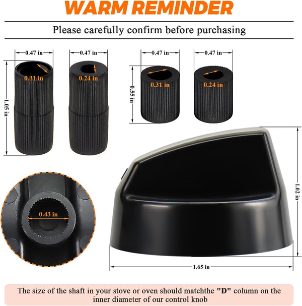 Blutoget 4 Pack Black Universal Control Knobs with 12 Adapters - Compatible for Oven Stove Range - Universal Stove Knobs - Wide Range of Availability