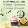 4 Pcs Clay Facial Mask Set - Turmeric, Vitamin C, Green Tea, Dead Sea Mud, and Rose Clay Skin Care Mask for Deep Cleansing, Moisturizing, and