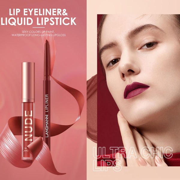 LANGMANNI 6 Matte Lipstick with 6 Lipliners Durable Makeup Set,Long-Lasting Non-Stick Cup Not Fade Waterproof Pigmented Velvet Lipgloss Kit Beauty