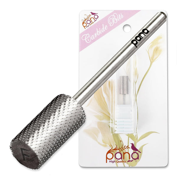 Pana 3/32" Flat Top Nail Carbide Bit - Silver Large Barrel Head (Grit: Fine - F) for Electric Dremel Drill Machine