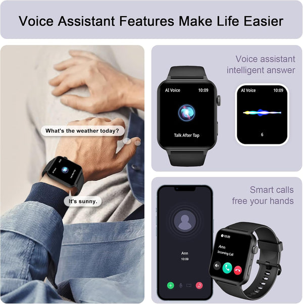 IOWODO Smart Watch for Men Women - 1.85''HD Screen with Make and Answer Calls, with AI Voice Assistant, Spo2/Heart Rate/Sleep Monitor, 100+ Sports