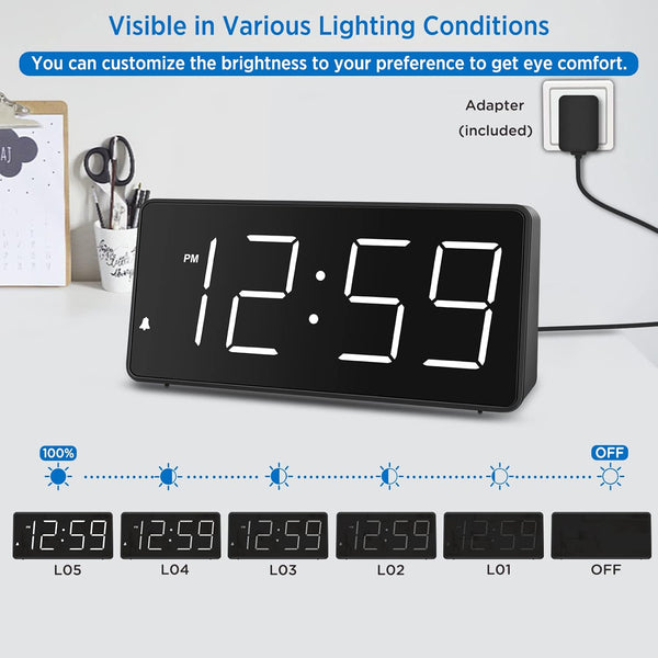 Peakeep Digital Alarm Clock for Bedroom Bedside, Loud Alarm Clock for Heavy Sleepers, Large Big LED Numbers for Seniors, Battery Backup Plug in