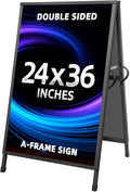 Heavy Duty Slide-In Folding Sandwich Board A-Frame Sidewalk Sign 24X36 Inch Black Coated Steel Metal Double-Sided Pavement Sign (2 Corrugated