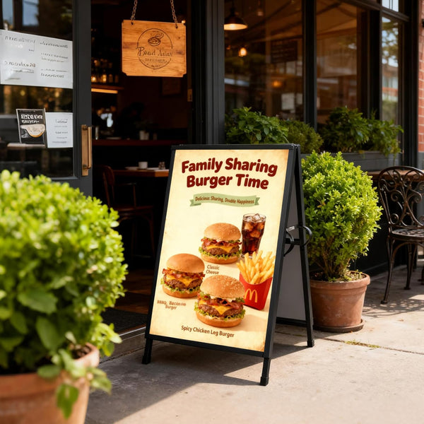 Heavy Duty Slide-In Folding Sandwich Board A-Frame Sidewalk Sign 24X36 Inch Black Coated Steel Metal Double-Sided Pavement Sign (2 Corrugated