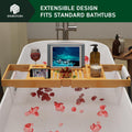 Foldable Bamboo Bathtub Caddy Tray Expandable for Luxury Bath, Bath Accessories & Table with Wine Glass Holder, Book Stand Bathroom Organizer with