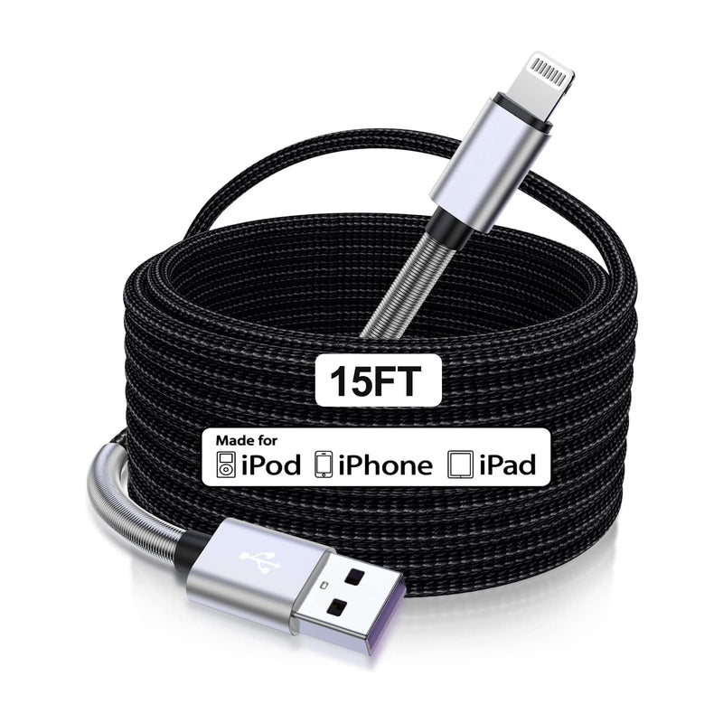 Cabepow 15 FT Extra Long Iphone Charger Cord,[Apple Mfi Certified] Long Apple Lightning Cable 5M,2.4A Nylon Braided Iphone Fast Charging Cord for