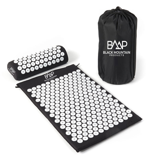 Black Mountain Products Acupressure Mat with Pillow & Carrying Bag - Acupressure Mat for Trigger Pt. Massage Therapy, Black