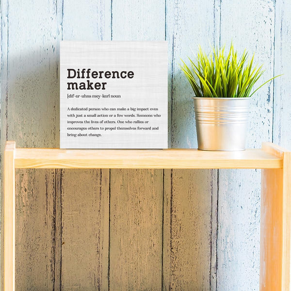 Difference Maker Definition Home Office Decor Wooden Box Sign, Motivational Farmhouse Decorative Positive Office Desk Accessories Wood Plaque