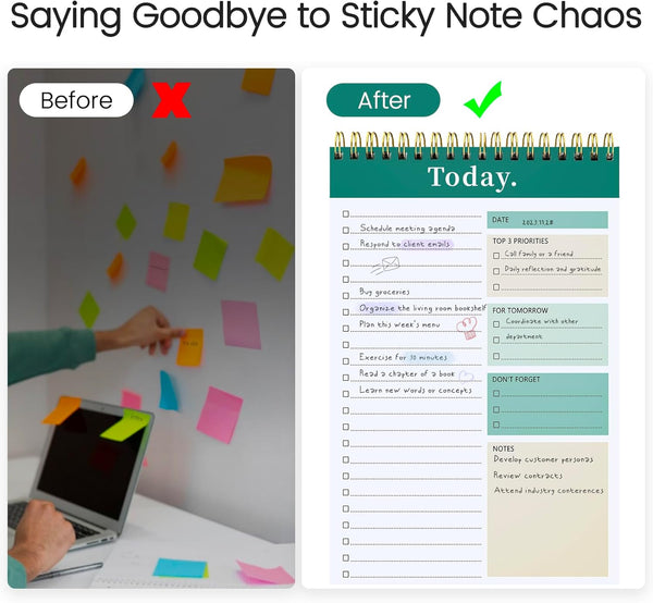 To Do List Notepad - to Do List Notebook for Work with 52 Sheets, Undated Daily Planner Perfect for Enhanced Productivity and Goal Achievement - Green