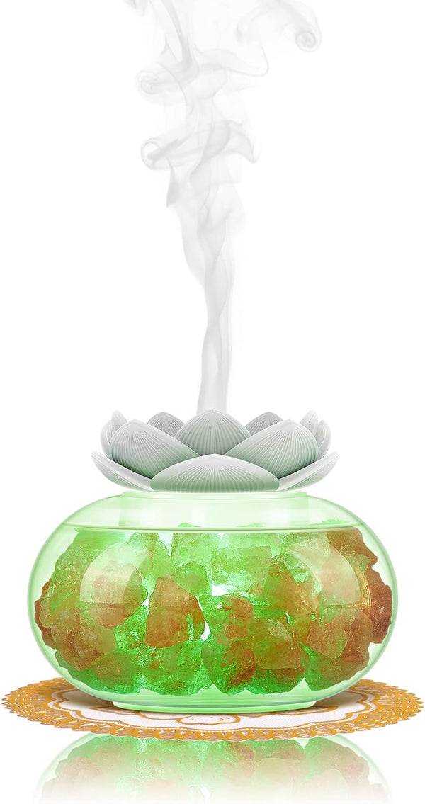 Oil Diffuser Salt Lamp Diffuser: Yeeque Aromatherapy Diffusers for Home Bedroom Office, Himalayan Pink Crystal, Cute Lotus, Auto Shut-Off, 7