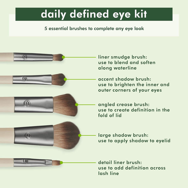 Ecotools Daily Defined Eye Brush Kit, Makeup Brushes for Liquid, Powder, & Cream Eyeshadow & Eyeliner Application, Eco-Friendly Eye Brushes,