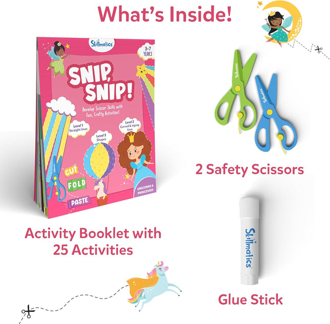 Skillmatics Scissor Skills Activity Book - Snip Snip Unicorns & Princesses, 25 Fun Cutting & Creative Activities for Pre