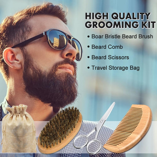 Beard Kit for Men Grooming & Care W/3 Pack Beard Oil, Wash, Balm, Comb, Brush, Scissors,Anniversary Valentines Birthday Fathers Gifts Idea for