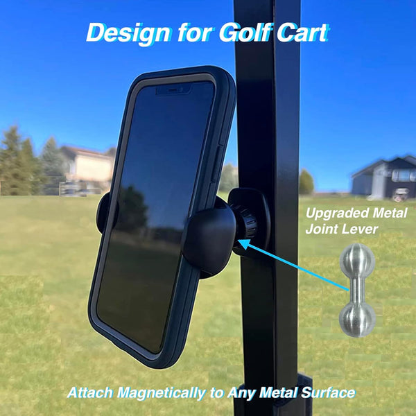 Magnetic Phone Holder Mount for Golf Cart [Upgraded Metal Joint], Magnetic Golf Cart Phone Holder [Big Phones & Thick Cases Friendly] Compatible