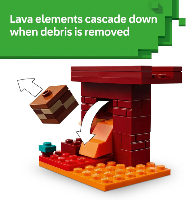 LEGO Minecraft the Nether Lava Battle Toy and Playset - Building Minecraft Toy for Kids, Ages 6+ - Alex, Wither Skeleton, Blaze and Strider