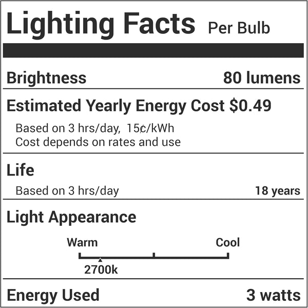 Bluestars 3W C7 LED Light Bulbs, E12 Candelabra Base 120V 15W Equivalent, 2700K Warm White, Non-Dimmable, Clear Glass for Indoor Outdoor Holiday
