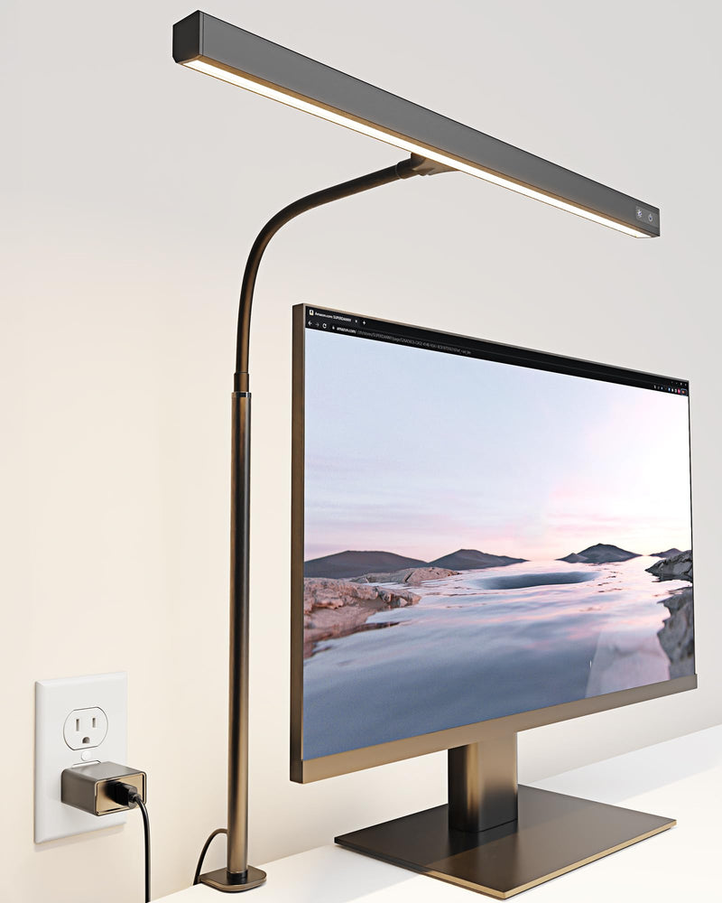 SUPERDANNY LED Desk Lamp for Office Home, Eye-Caring Desk Light with Adjustable Gooseneck, 12W Touch Control Dimmable Brightness, Architect Clamp