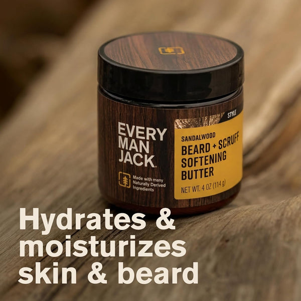 Every Man Jack Beard Butter- Subtle Sandalwood Fragrance - Hydrates and Styles Dry, Unruly Beards While Relieving Itch - Naturally Derived with