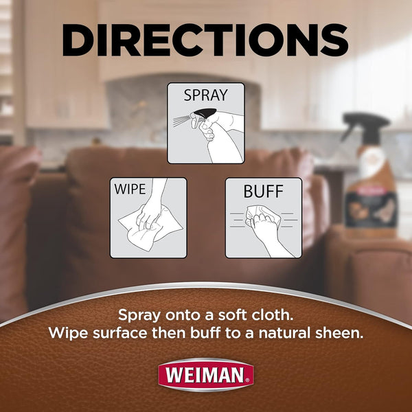 Weiman Leather Cleaner and Conditioner for Furniture - 12 Ounce - 2 Pack - Ultra Violet Protection Help Prevent Cracking or Fading of Leather