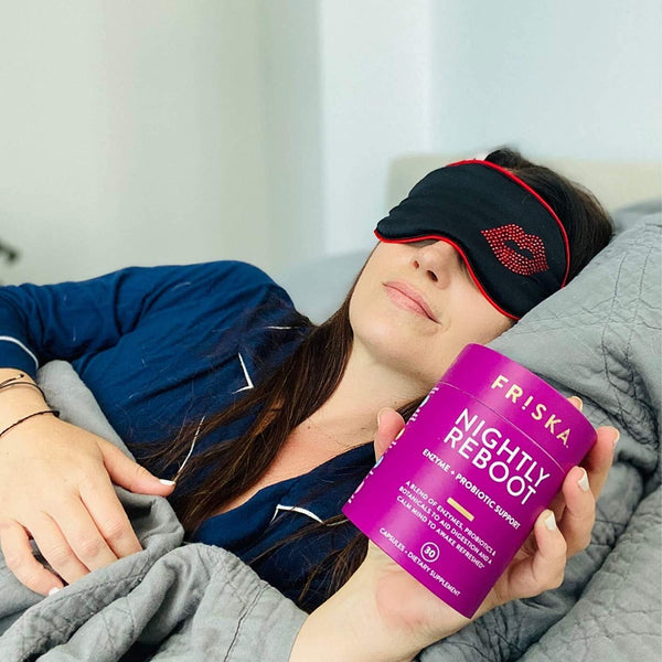 FRISKA Nightly Reboot Enzyme and Probiotics Supplement, Promotes Better Digestion and Sleep, Supports Gut Health for Men and Women, Melatonin,