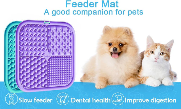 Lesipee Licking Mat for Dogs & Cats 2 Pack, Slow Feeder Lick Pat, Anxiety Relief Dog Toys Feeding Mat for Butter Yogurt Peanut, Pets Supplies