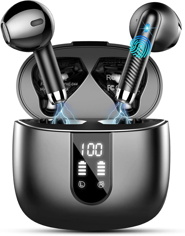 Wireless Earbuds, 2024 Bluetooth Headphones V5.3 Ear Buds Built-In ENC Noise Cancelling Mics, 40H Stereo Bass Bluetooth Earbuds with Dual LED