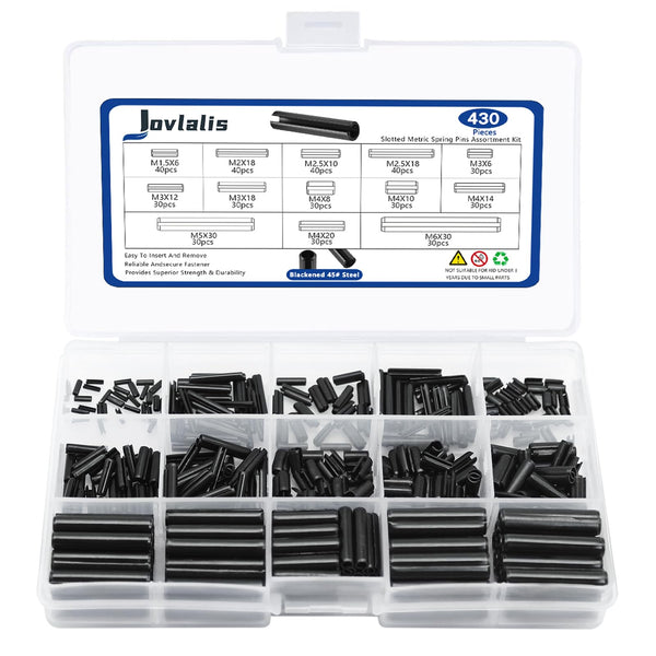 430 Pcs Roll Pin Set, Slotted Metric Spring Pins, Steel Split Expansion Pin M1.5 M2 M2.5 M3 M4 M5 M6, Spring Dowel Tension Roll Pins for Home