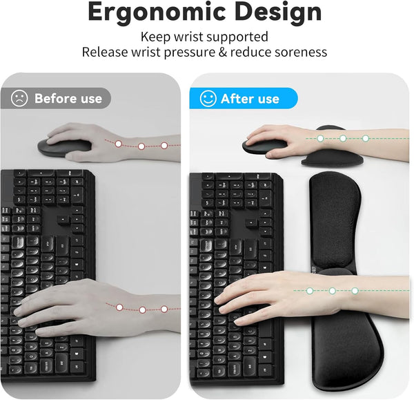 Zibly Ergonomic Gel Memory Foam Keyboard Wrist Rest & Mousepad Rests for Computer, Silky Wrist Rest for Typing, Laptop, and Mouse Desk Pads