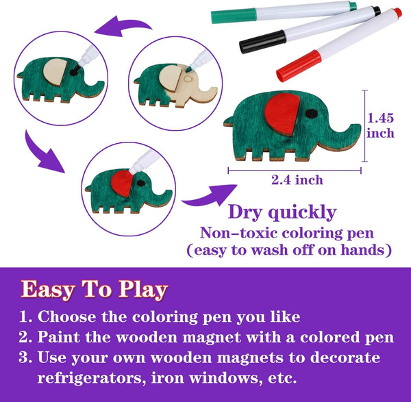 Worgree DIY Wooden Magnets, 36 Pcs Wooden Art Craft Supplies Painting Kit for Kids Party Favors for Boys Girls Ages 4-8 8-12 Birthday Easter