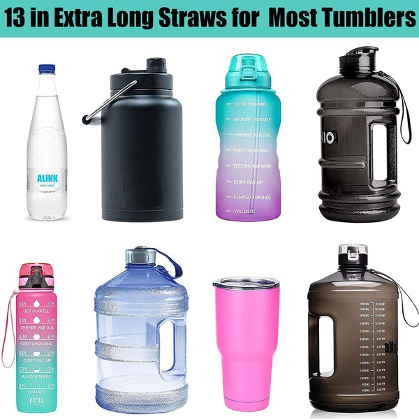 ALINK 12-Pack Reusable Plastic Clear Straws, 13 Inch Extra Long Tumbler Straws for Stanley Cups, 1 Gallon, 64 Oz 40 Oz 32 Oz Water Bottles, plus