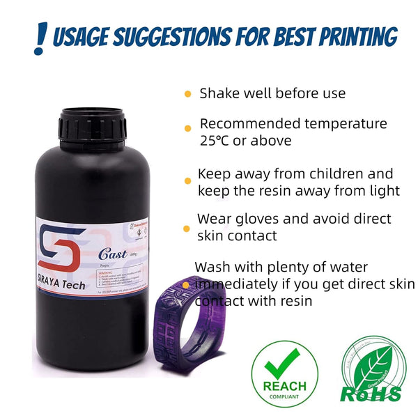 Siraya Tech Cast 3D Printer Resin Easy to Print Use and Burn High Resolution Castable 405Nm LCD Uv-Curing Photopolymer Resin for Making Jewelries