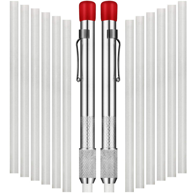 Mudder 2 Pieces Soapstone Pencil Holders round Soapstone Marker Chalk Pencil with 12 Pieces Refills for Welding Tools an