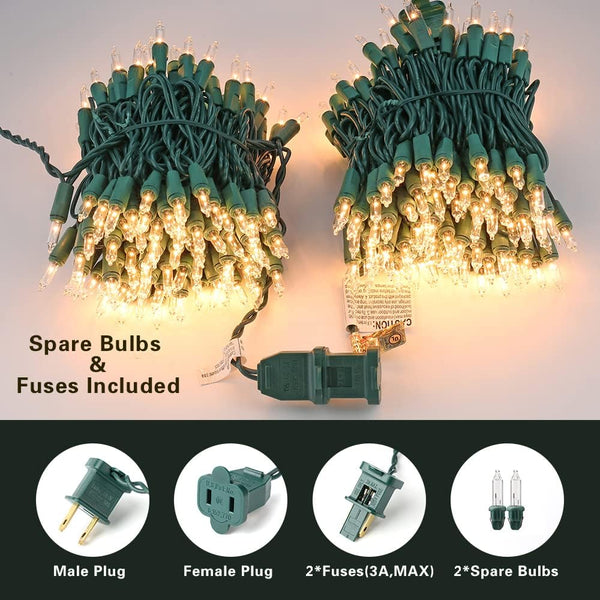 ODEETRONIC Christmas Lights, 21.63Ft 100 Count Incandescent Clear Christmas Lights, UL Certified Outdoor Christmas Mini Light Connectable, Green