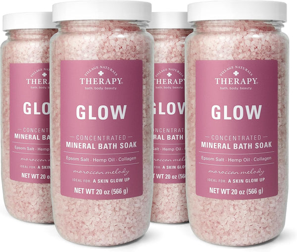 Village Naturals Therapy Glow Concentrated Mineral Bath Soak, Moroccan Melody Scent, 20 Oz, Pack of 4