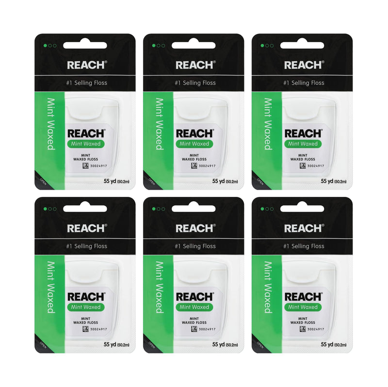 REACH Waxed Dental Floss, Mint, Plaque Remover for Teeth, Shred Resistant, Floss Slides Smoothly, Easy to Use, Waxed, Deep Cleaning Teeth, Oral