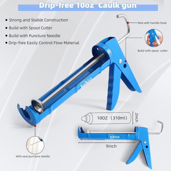 Caulk Gun Kit Smooths No-Drip Silicone Caulking Gun and Caulking Tools, Sealant Tools Grout Scraper for Kitchen Bathroom Sink Joint,With Gift Box