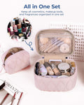 BAGSMART Travel Makeup Bag, 2-Piece Puffy Quilted Cute Make Up Bag Cosmetic Bags for Women, Large Wide-Open Toiletry Pouch Gifts for Toiletries