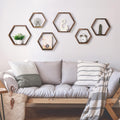 Hexagon Floating Shelves Set of 6 Farmhouse Honeycomb Wall Storage Shelf Wood Display Hexagonal Shelves Wall Mounted Hanging Rustic Shelf Racks