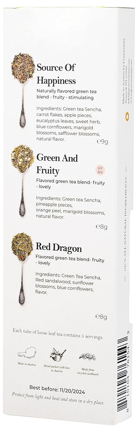 Gourmanity Japanese Loose Tea Sampler, 3 Flavors of Green Herbal Tea Mix with Floral & Fruity Notes, Great Gift for Any Tea Enthusiast, Product of