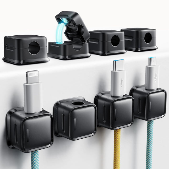 Cord Organizer Holder, 8 Pack Magnetic Desk Cable Clips Management, Hide Phone Charging Cable Keeper, Strong Adhesive Wi