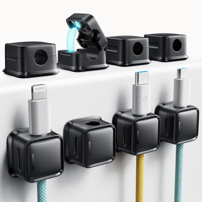 Cord Organizer Holder, 8 Pack Magnetic Desk Cable Clips Management, Hide Phone Charging Cable Keeper, Strong Adhesive Wire Charger Holder for
