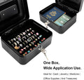 Jssmst Locking Medium Steel Cash Box with Money Tray,Lock Box,Black