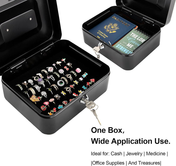 Jssmst Locking Medium Steel Cash Box with Money Tray,Lock Box,Black
